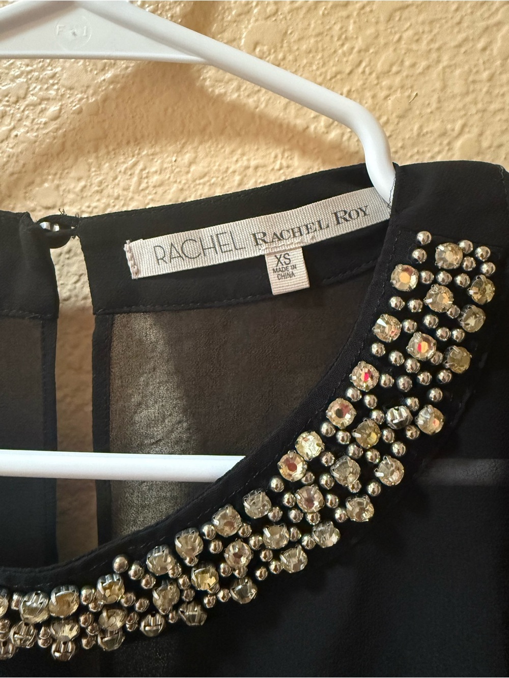 RACHEL Rachel Roy Black Blouse with Jeweled Collar